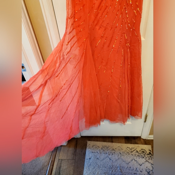 CECILY BROWN Coral and Silver Beaded  Sequined Cross-back Dress Size Medium - Picture 4 of 7